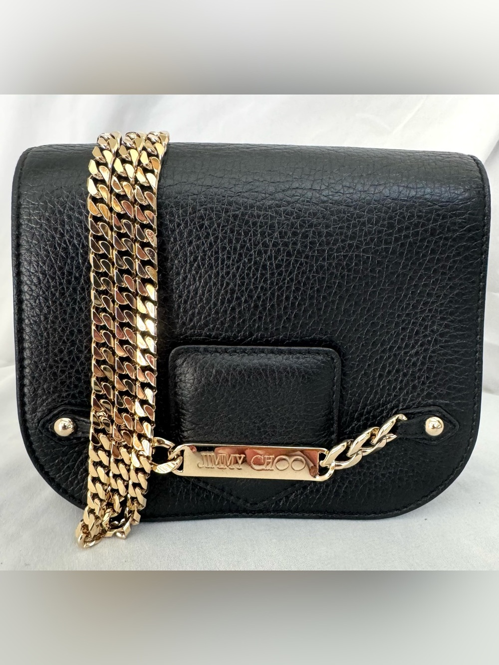 JUMMY CHOO Black Leather Gold Chain Mini Crossbody